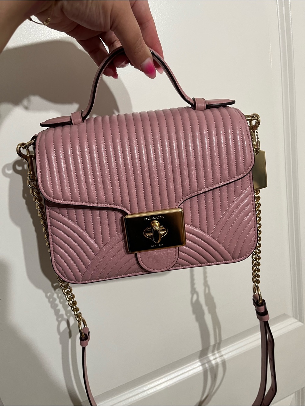 Coach Cassidy Deco Quilted Leather Top Handle Bag in Pink